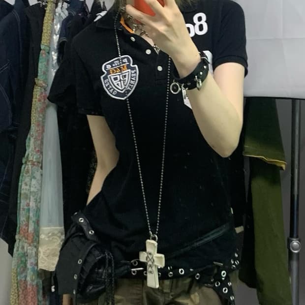 00s 반팔 카라 티셔츠 블랙 스트릿 빈티지 y2k 골프웨어 see