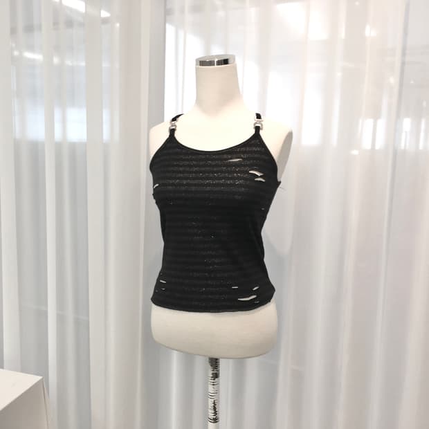 Striped Chain Damaging Sleeveless