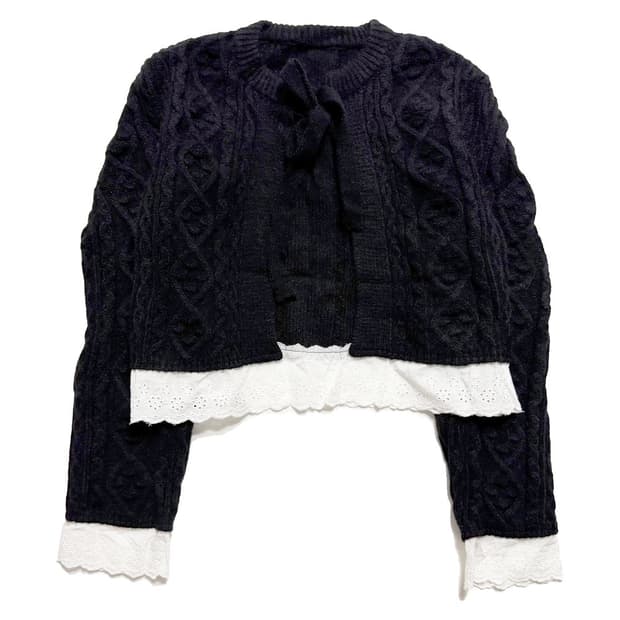 새상품 여자 꽈배기 레이스 니트 가디건 (블랙)