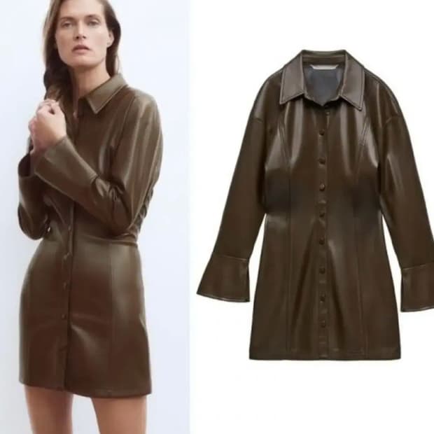 자라 ZARA 에코레더 셔츠형 미니 원피스 S사이즈
