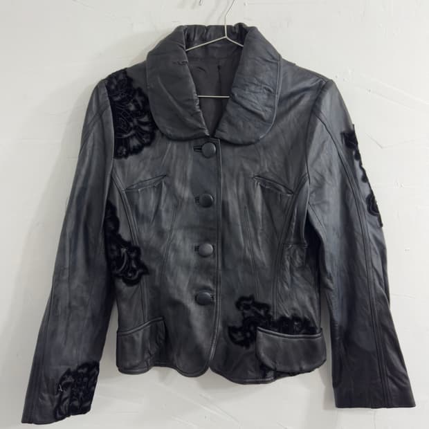 oriental detail leather jacket