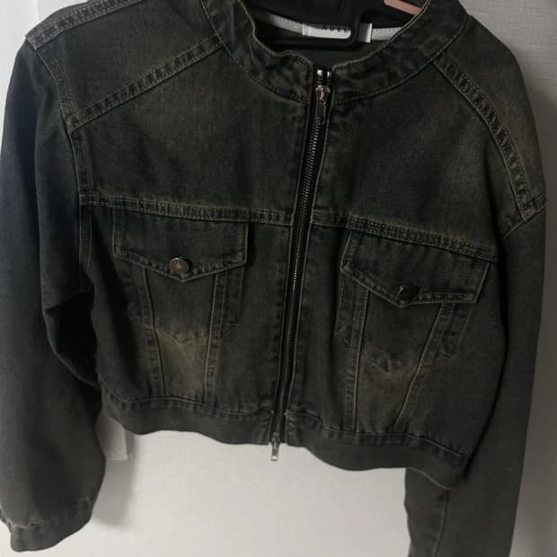 여성 하프넥 워싱 빈티지 데님자켓