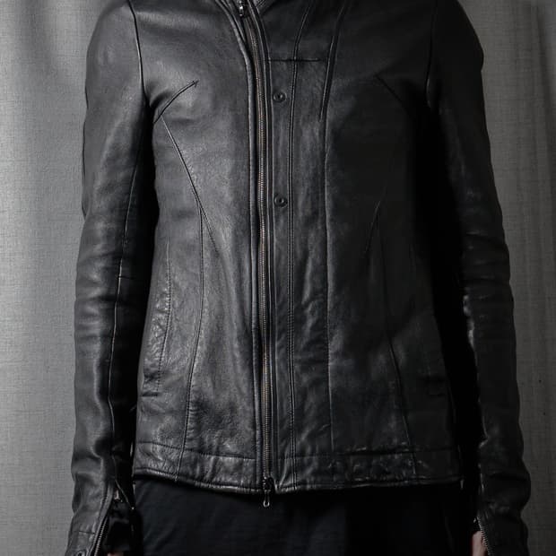 Julius SS12 사선 레더 자켓
