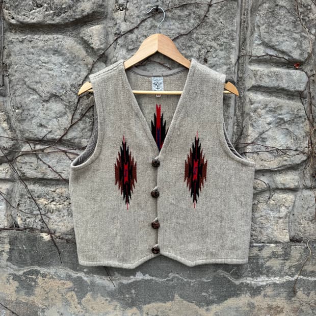 70s 오르테가 빈티지 핸드 우븐 울 네이티브 패턴 웨스턴 치마요 베스트