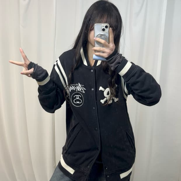 Stussy Skull Embroidery Varsity Jacket  