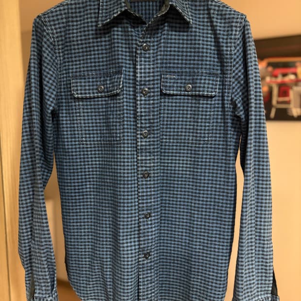 (M) RRL 인디고 플레이드 워크 셔츠