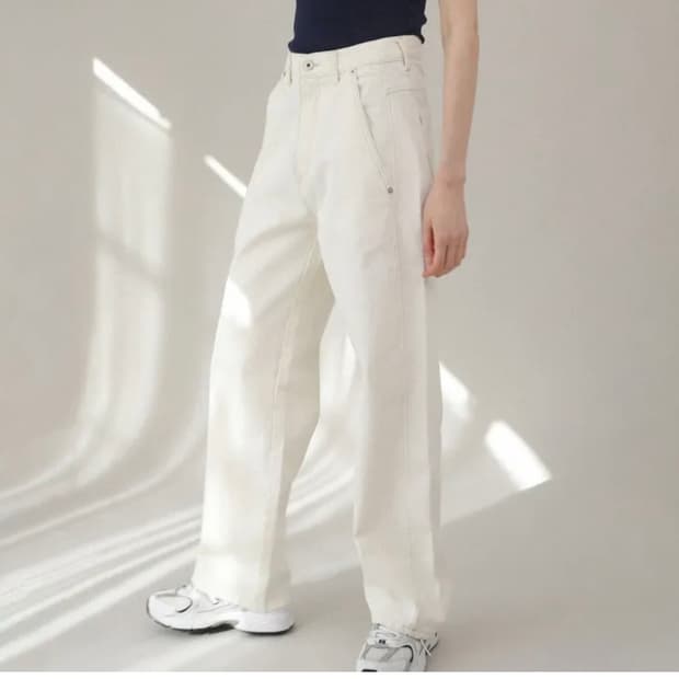 로우 화이트 와이드 데님 팬츠 m