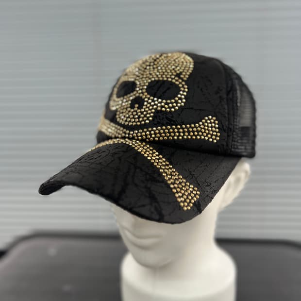 금박 스컬 매쉬캡 