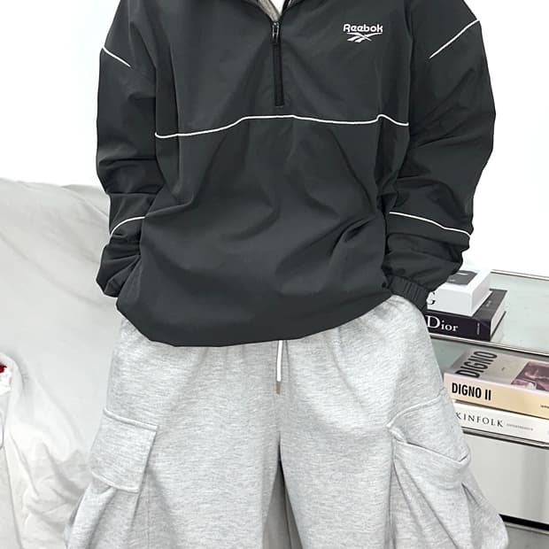 리복 클래식 자수로고 블랙 아노락 3XL