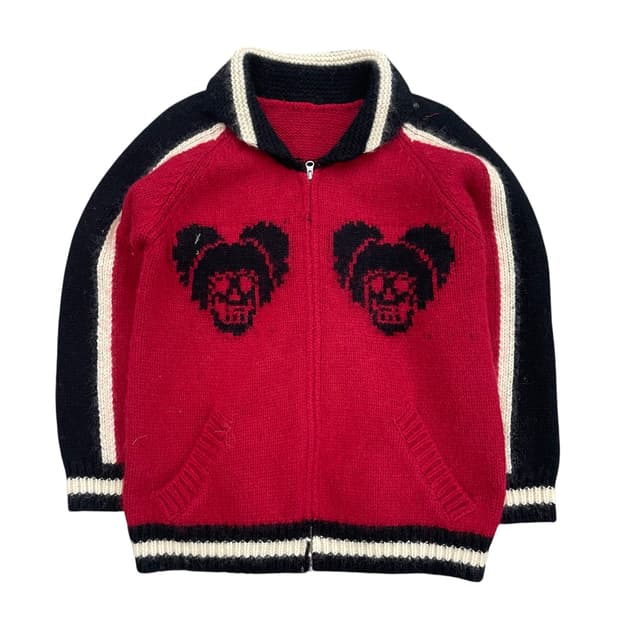 해골 디자인 니트 집업 가디건