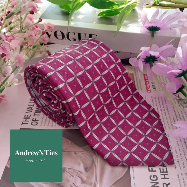 앤드류스타이 실크 진핑크 지오메트릭 넥타이 8.8cm A+등급 K1416