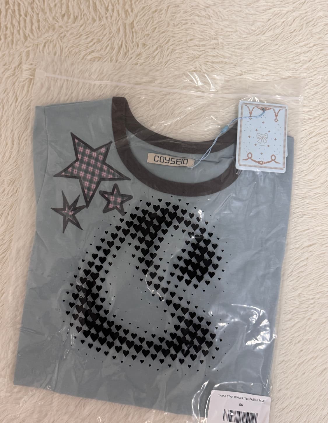 ★COYSEIO★ TRIPLE STAR RINGER TEE PASTEL BLUE / Gray Coyseio Triple Star Ringer Tee - Pastel Blue | 하이츠스토어