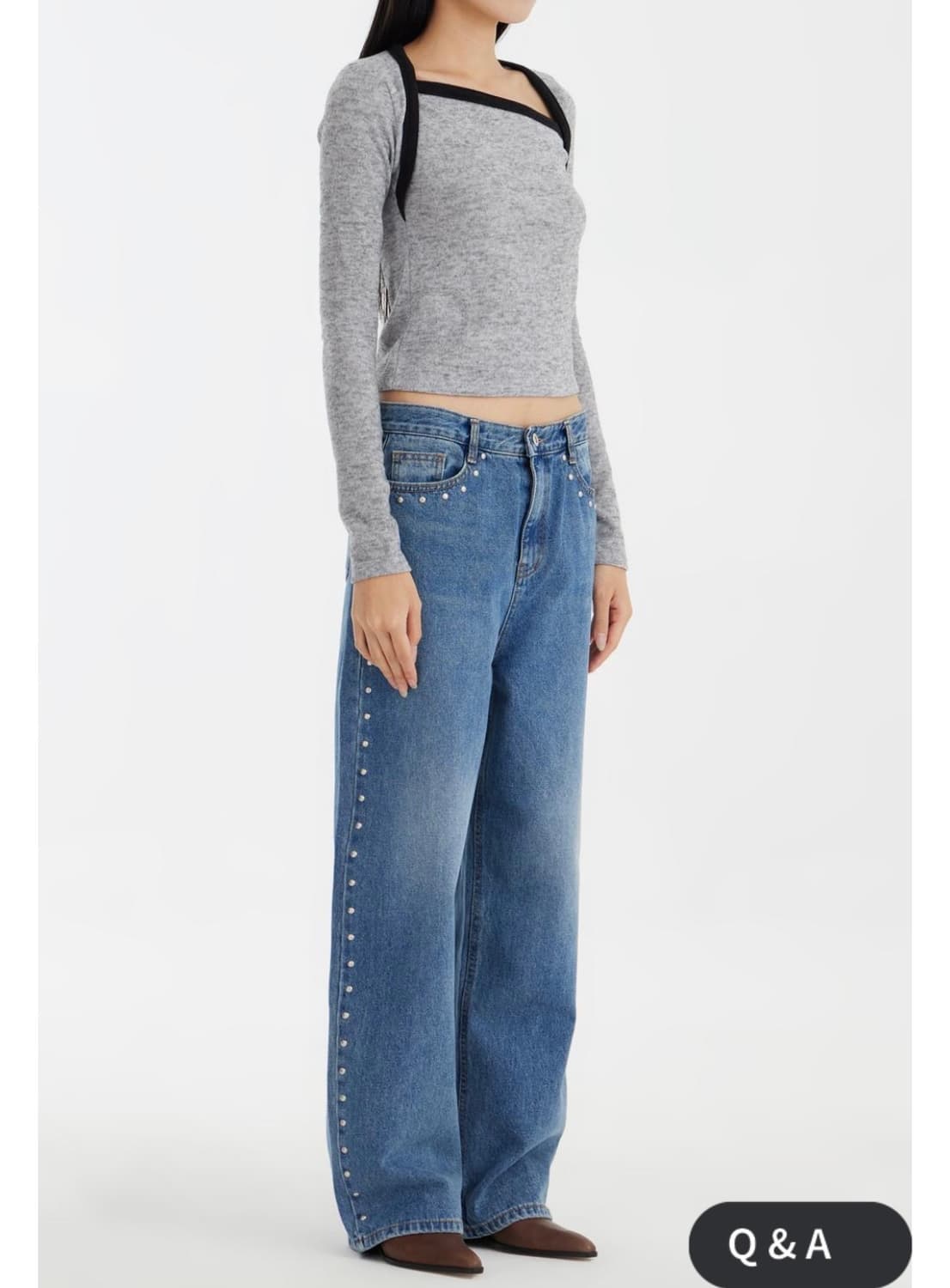 【Polysooem】WARM STUDDED WASHED JEANS WARM STUDDED WASHED JEANS, BLACK - polysooem