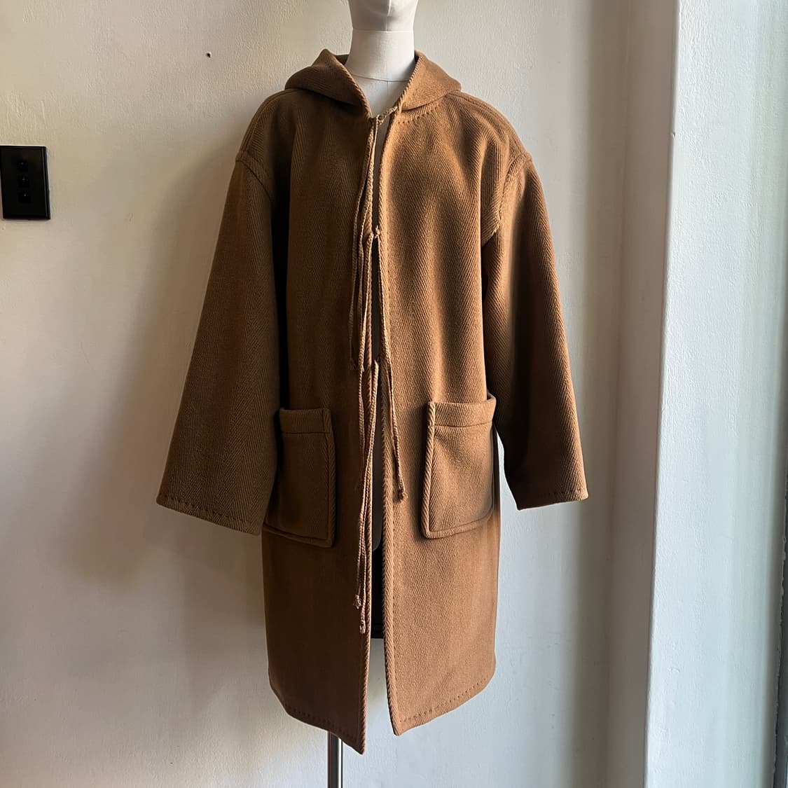 Auralee Wool Herringbone Pile Duffle Coat Brown