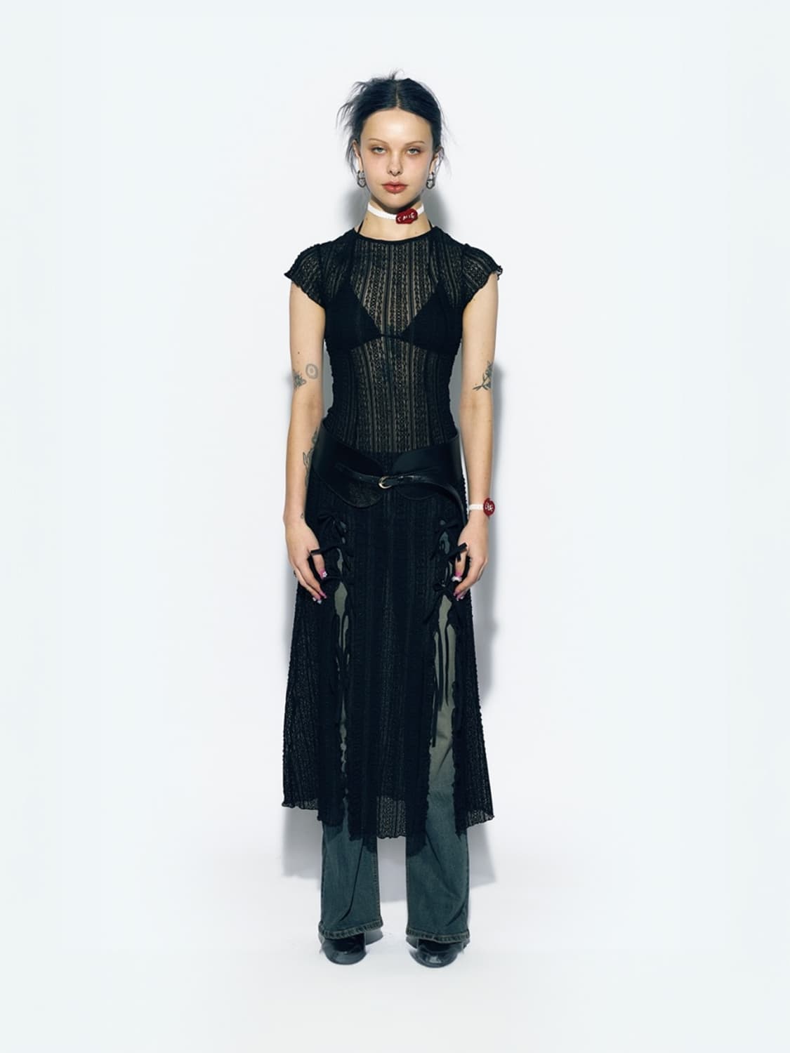 ◆as if calie◆ RIBBON SLIT MAXI DRESS BLACK CA24BDR002BK RIBBON SLIT MAXI DRESS BLACK - 에즈이프캘리(asifCALIE)