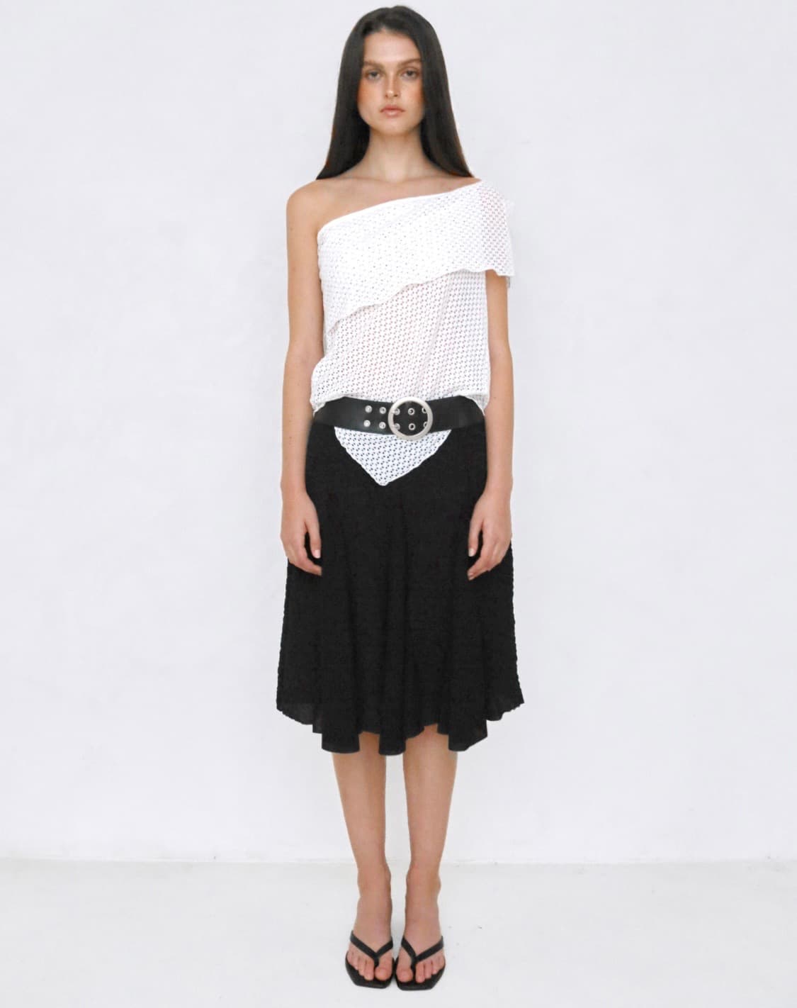 ★POLYSOOEM★ FLOWER BELTED SKIRT FLOWER BELTED SKIRT, BLACK - polysooem