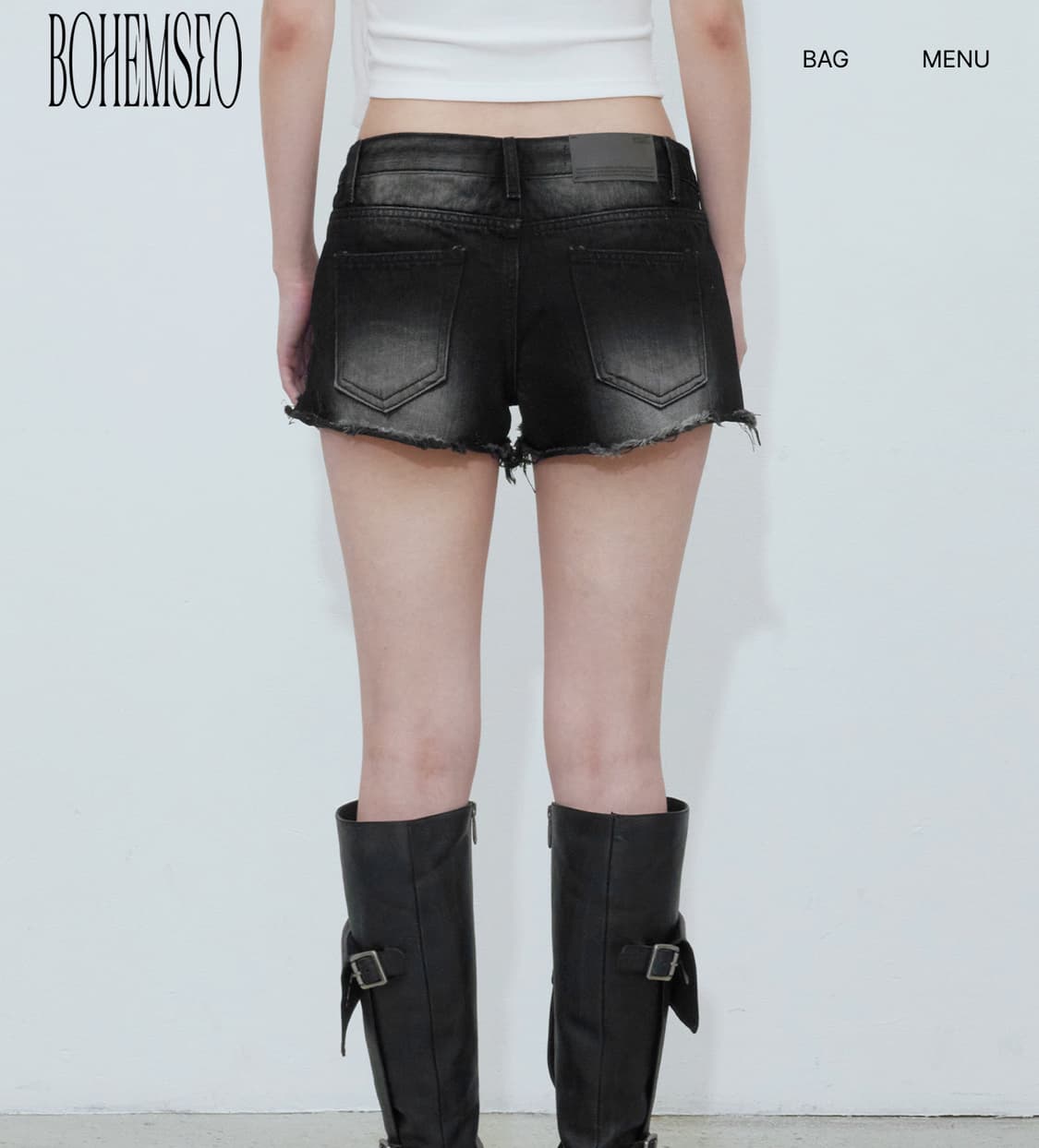 BOHEMIAN SEOUL] BOHEMSEO EMBO LEATHER SHORTS, BLACK 正規品 韓国