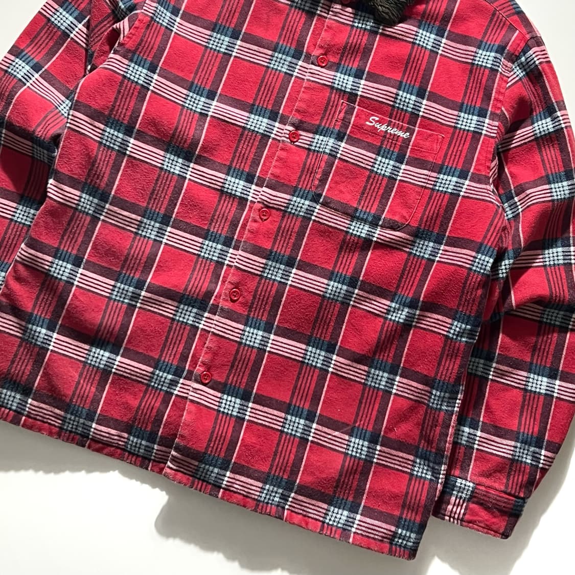 Supreme Faux Fur Collar Flannel Shirt | 후루츠패밀리