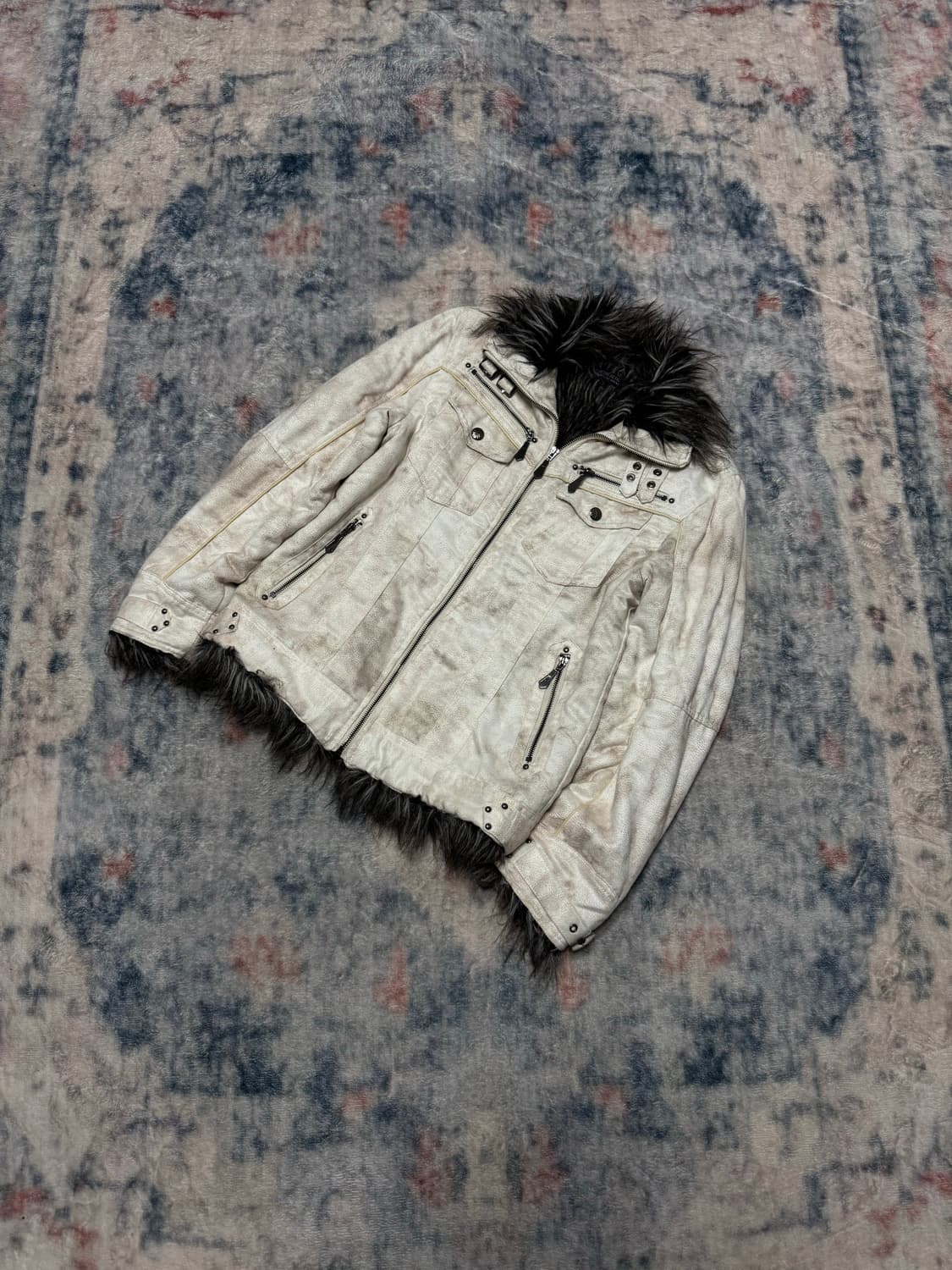 00s archive leather jacket fur Y2K archive gimikku zip jacket vkei