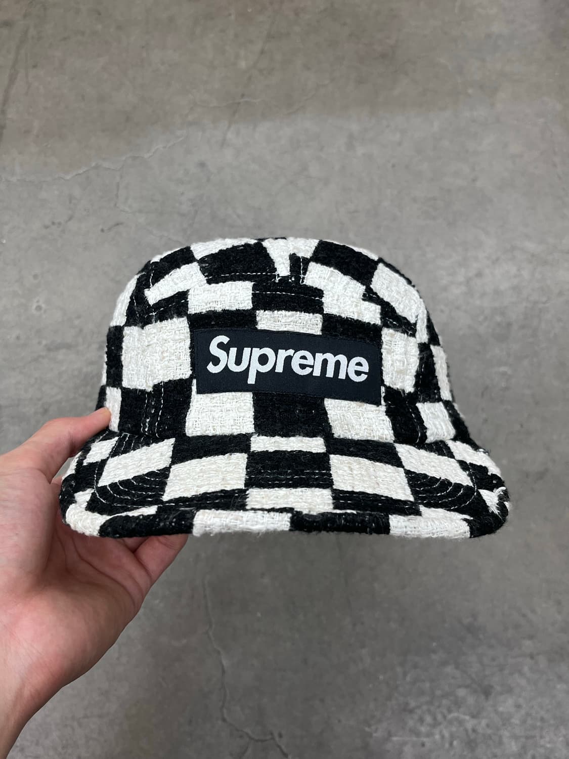 メンズウェア Supreme - Checkerboard Boucle Camp Cap SUPREME Checkerboard Boucle Camp Cap TAN Hat Adjustable S/S