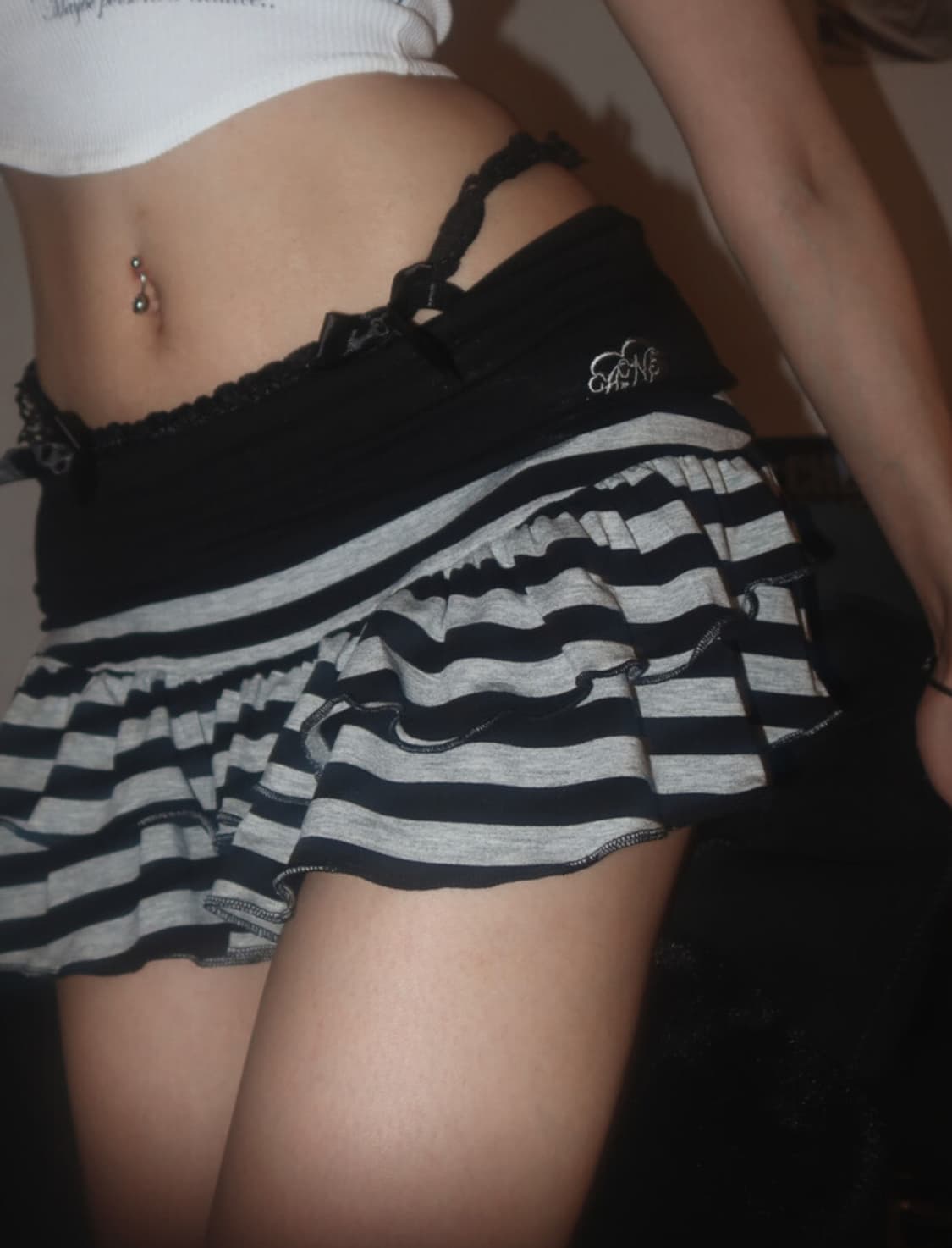 Angelnumber555 stripe cancan skirt black | 후루츠패밀리