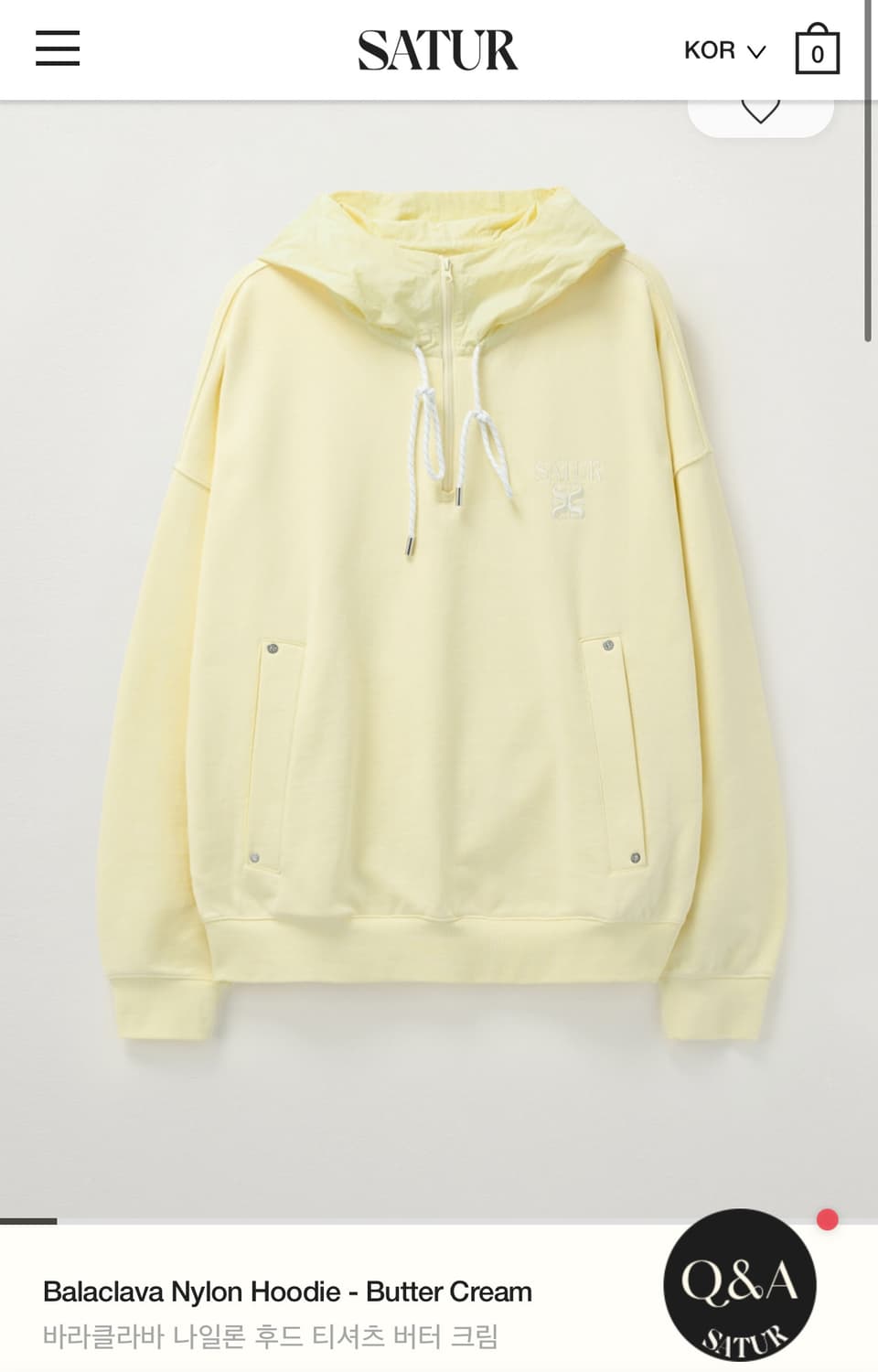 ★SATUR★ Balaclava Nylon Hooded Sweatshirt Butter Cream SA2 새터 Balaclava Nylon Hoodie - Butter Cream | 후루츠패밀리