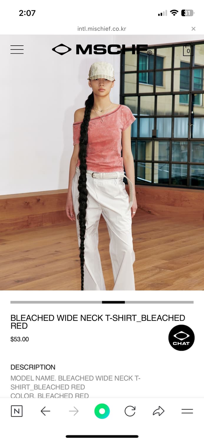 ● MISCHIEF ● BLEACHED WIDE NECK T-SHIRT_BLEACHED RED BLEACHED WIDE NECK T-SHIRT_BLEACHED RED - MISCHIEF