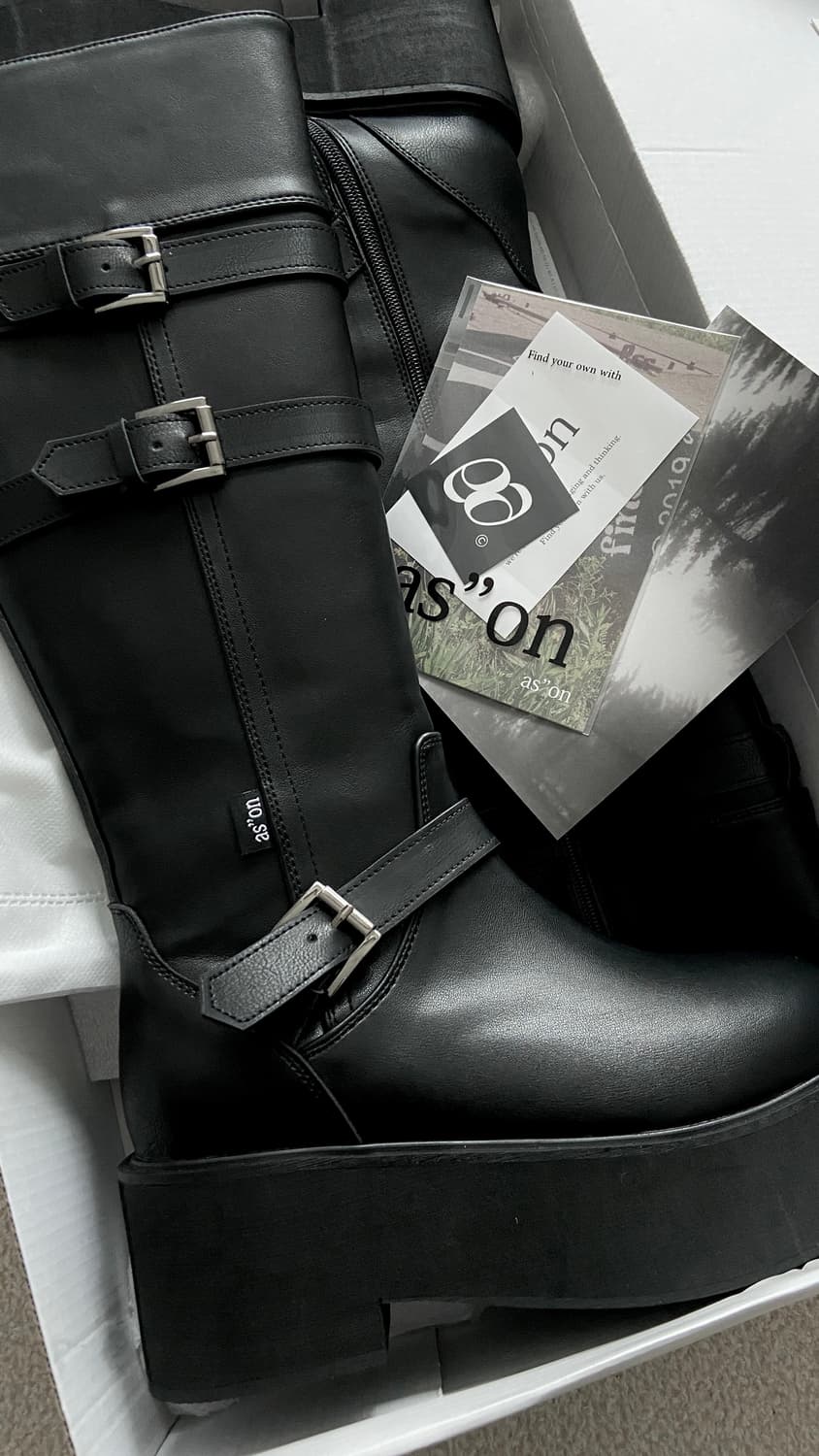 靴 as\"on MAYA LONG BUCKLE BOOTS BLACK 10/30予約発送 [as”on] MAYA LONG BUCKLE BOOTS / BLACK 正規品