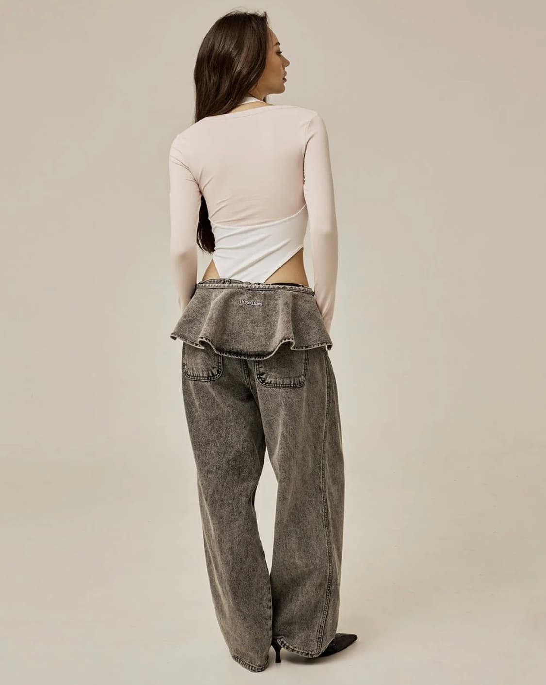 【threetimes】24fw Ruffle baggy jeans threetimes ruffle baggy jeans gray M | 후루츠패밀리