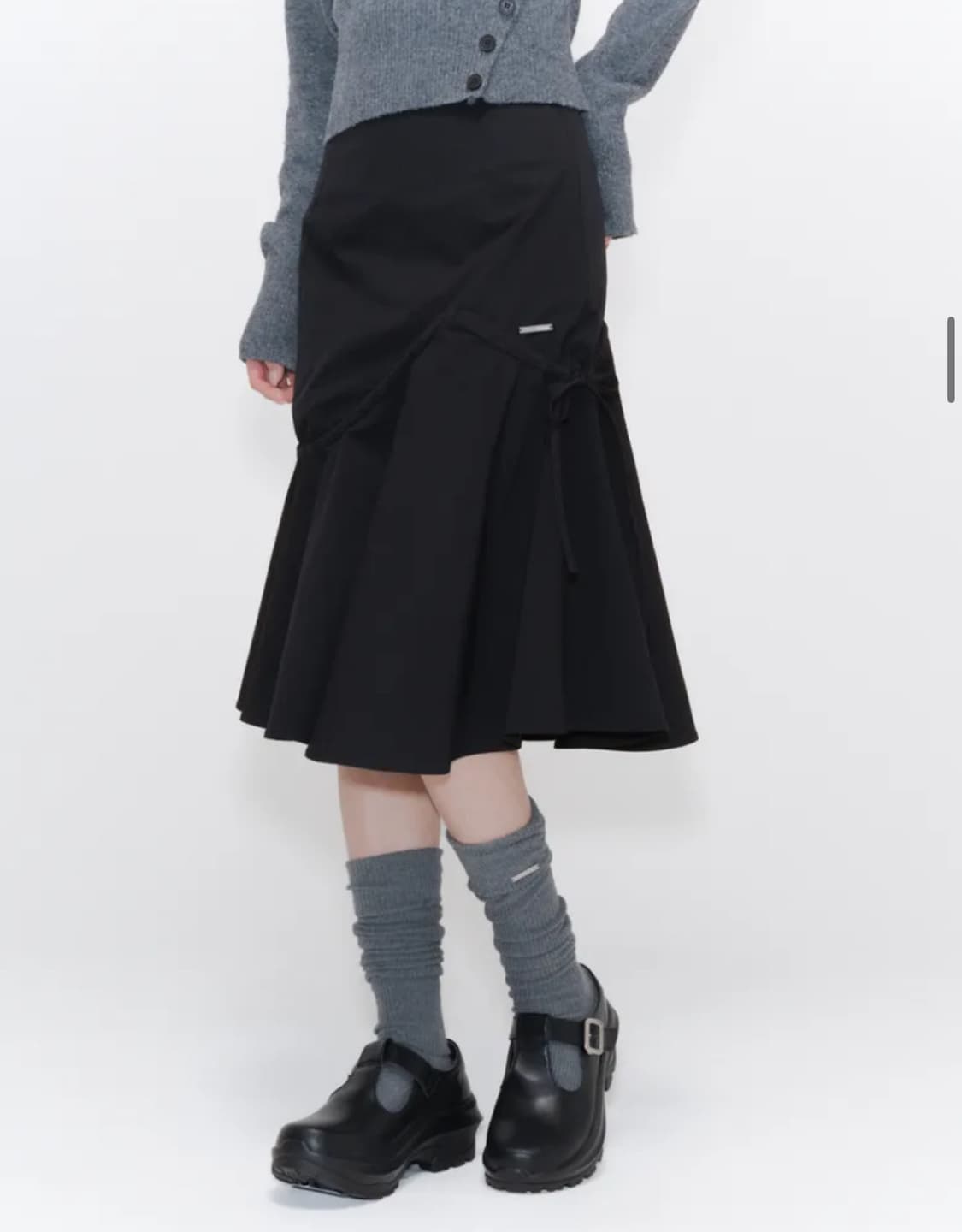 ★MISEKI SEOUL★ Shirring ruffle midi skirt 미세키서울 Midi wrap skirt BLACK | 후루츠패밀리