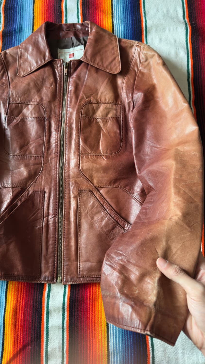 70s CRAE CARLYLE tan Leather Jacket | 후루츠패밀리