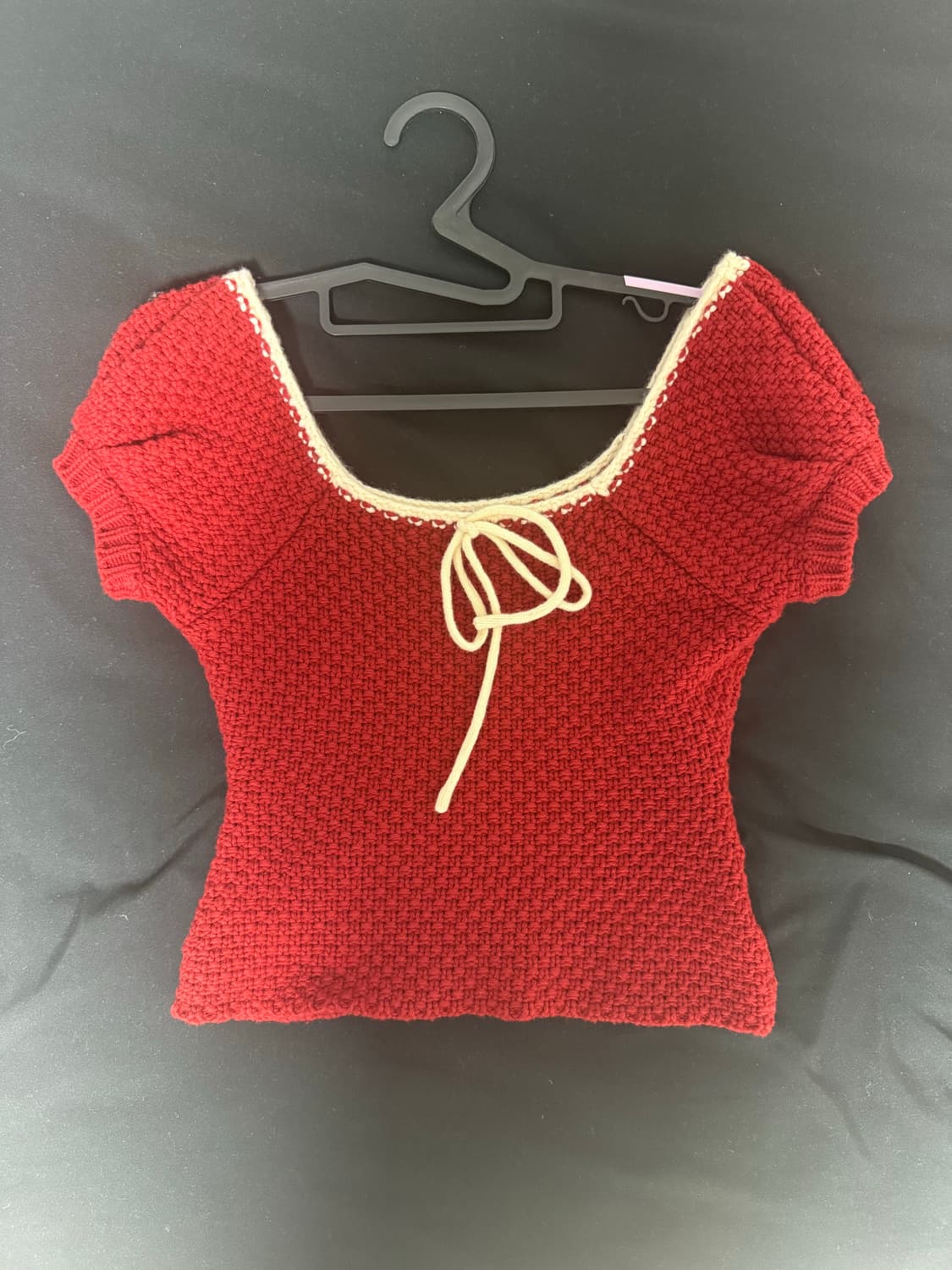Puff Half Knit Top (Red) 시눈 반팔니트 | 후루츠패밀리