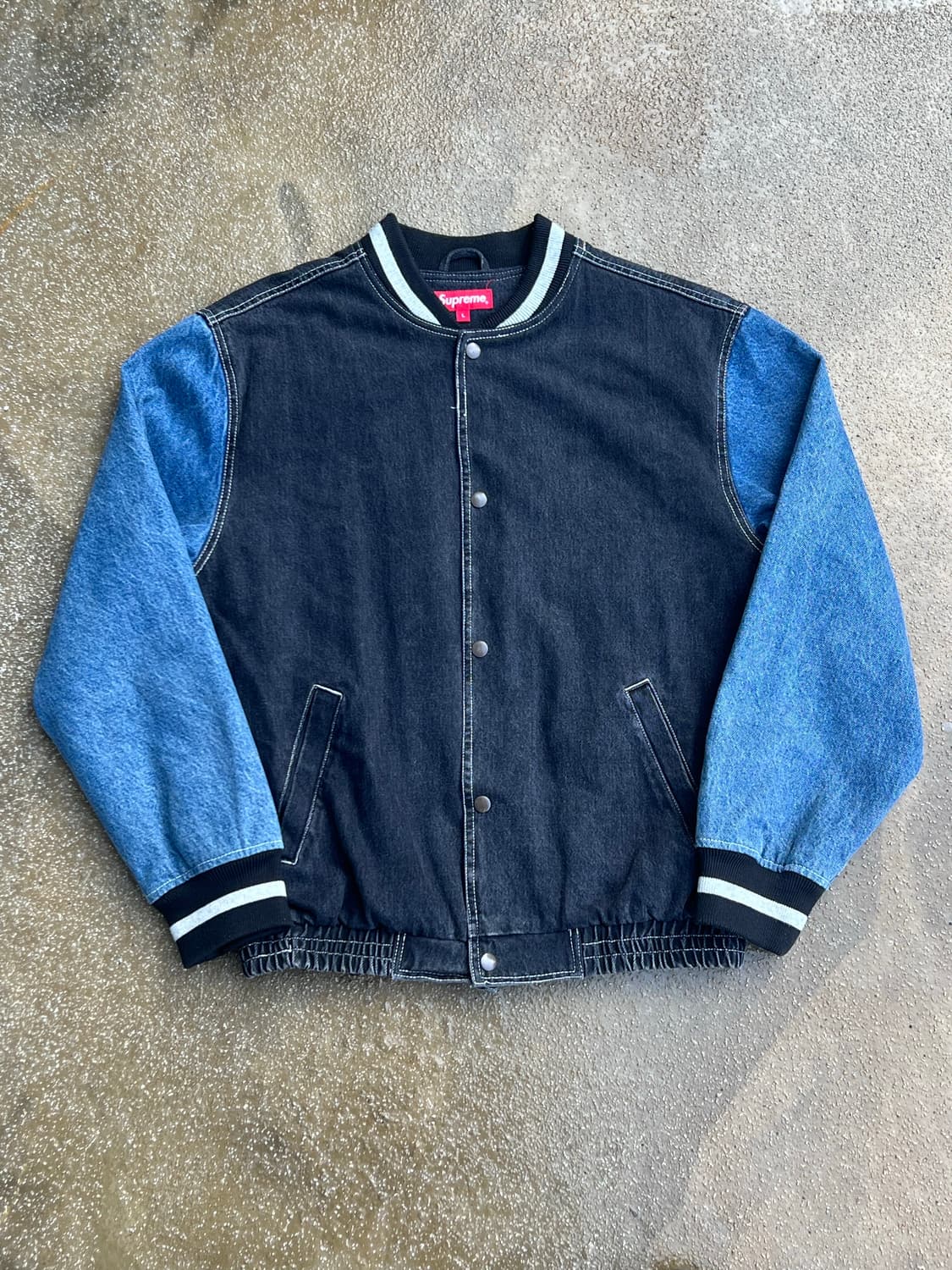 M 18SS Supreme Denim Varsity Jacket Buy supreme denim varsity