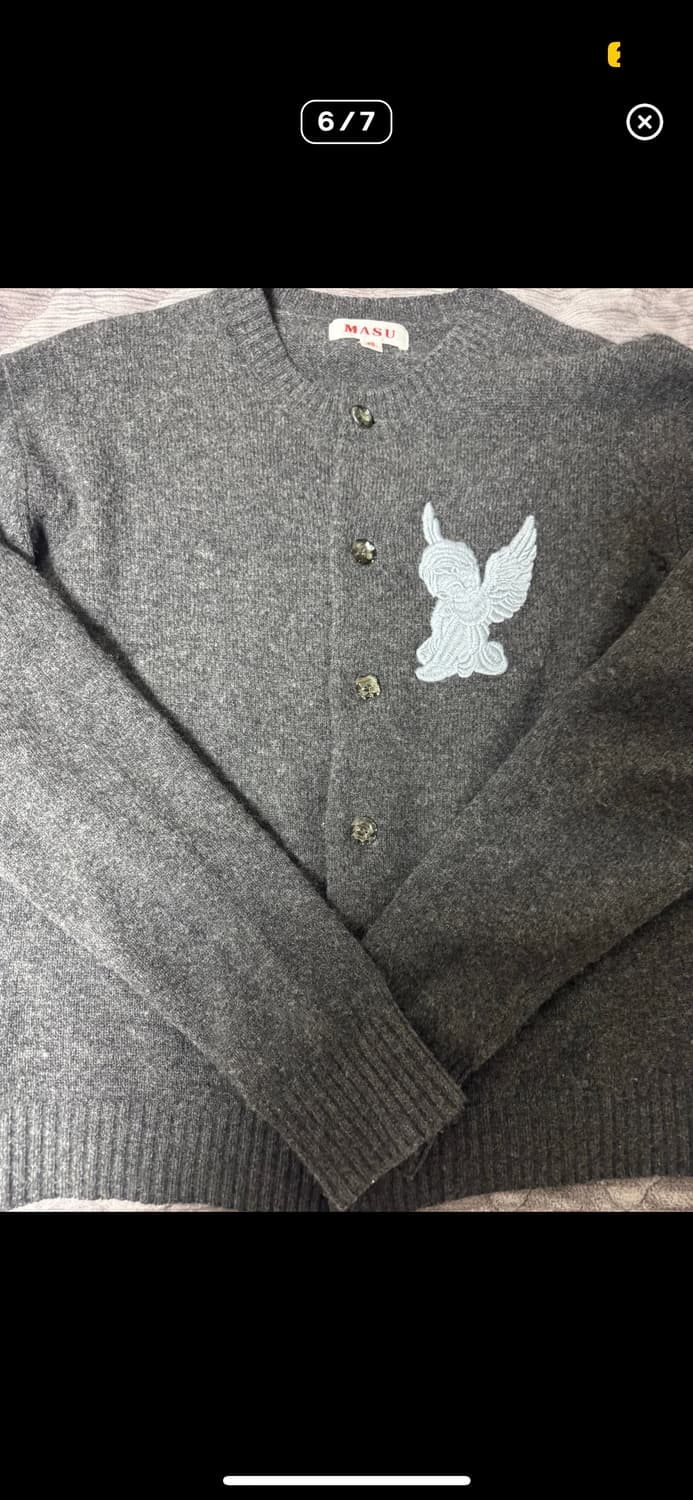 MASU ANGEL EMBROIDERED CARDIGAN サイズ48 MASU(エムエーエスユー)のANGEL EMBROIDERED CARDIGAN CHARCOALの通販