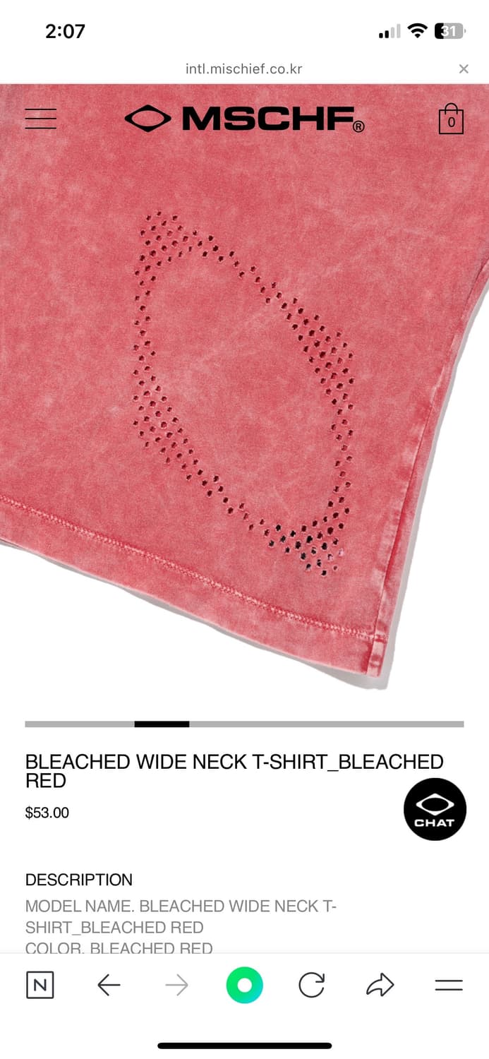 ● MISCHIEF ● BLEACHED WIDE NECK T-SHIRT_BLEACHED RED MISCHIEF | 미스치프 Mischief Wide Neck Bleached T-shirt