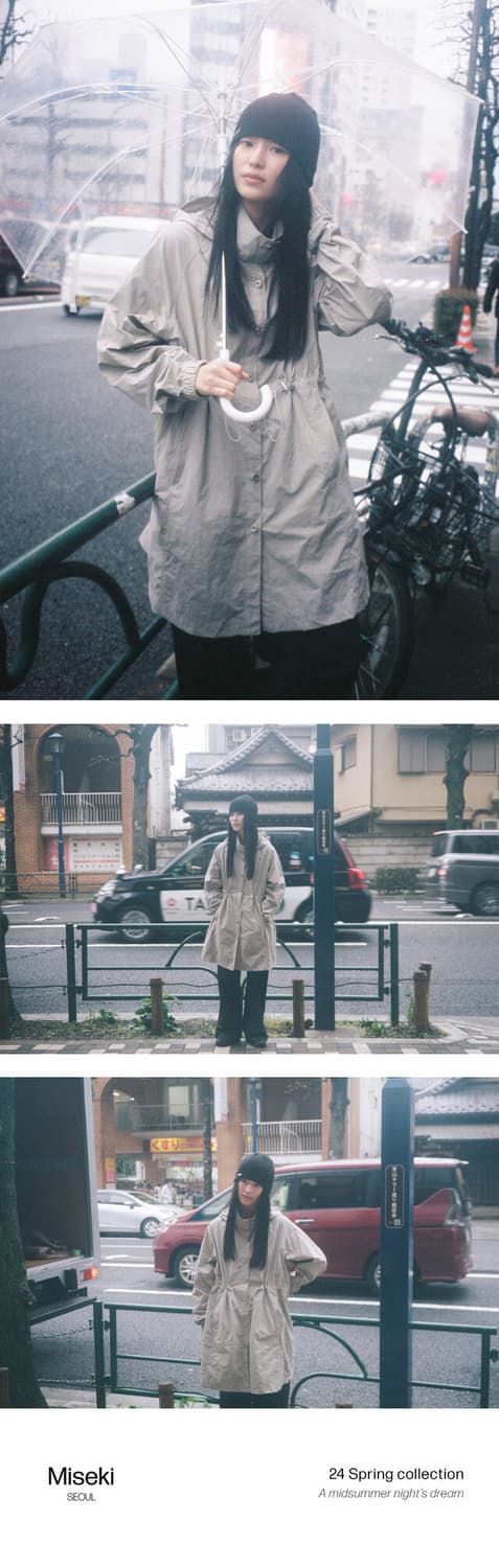 Waterproof hoodie light long jacket BEIG | 후루츠패밀리
