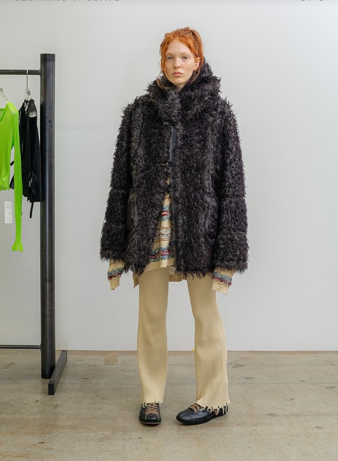 Perverze vegan leather hoodie teddy coat | 후루츠패밀리