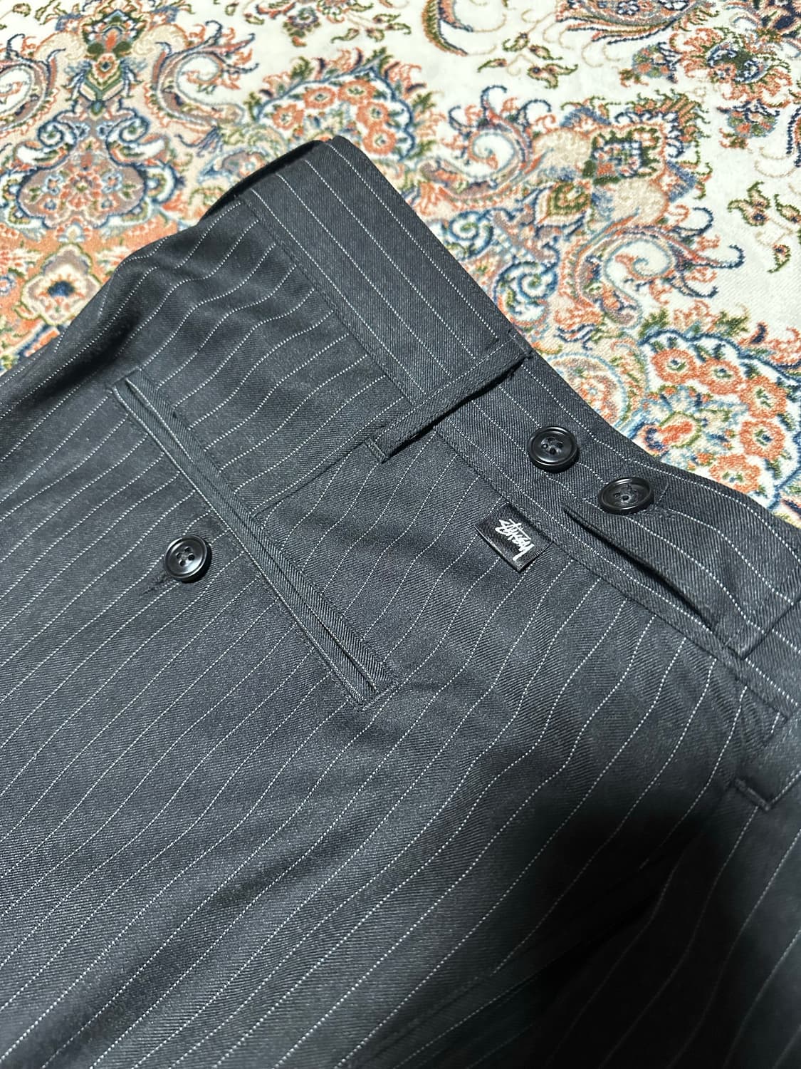 21ss STUSSY volume pleated trouserネイビー Stussy stripe volume