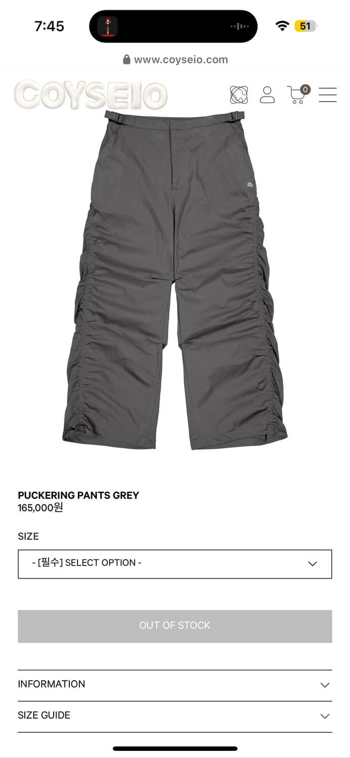 Coyseio PUCKERING PANTS GREY 코이세이오 | 후루츠패밀리
