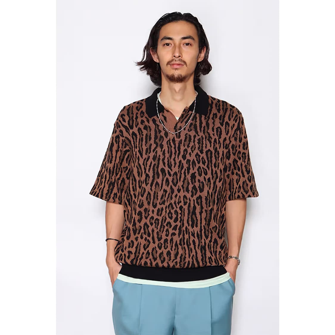 トップス WACKO MARIA/SUMMER KNIT POLO SHIRT WACKO MARIA/STRIPED JACQUARD SUMMER KNIT POLO SHIRT（BLACK