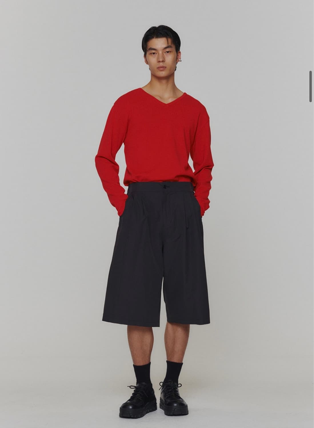 Amomento Two Tuck Wide Shorts Charcoal L | 후루츠패밀리
