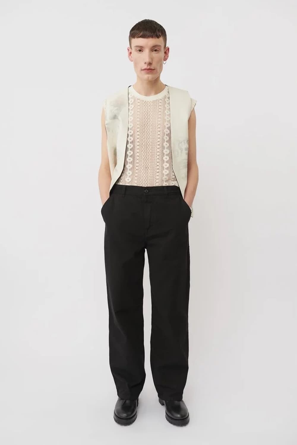 OUR LEGACY Box Sleeveless レース編み ベスト Our Legacy - Box Sleeveless Black Cotton Crochet