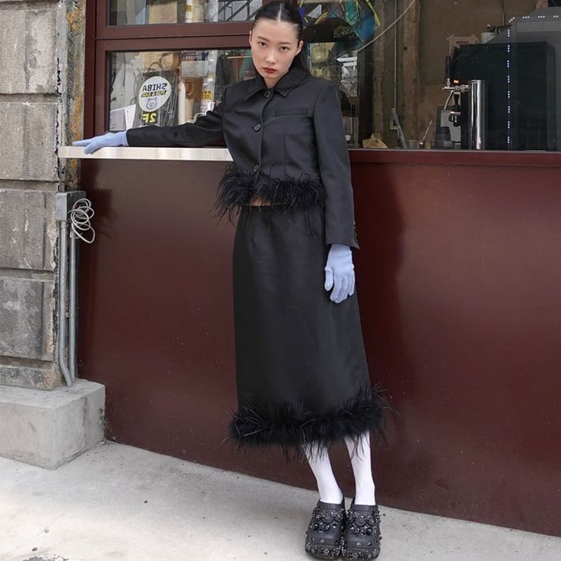 韓国商品/MOONSUN MJ S2 Ostrich Hair Skirt 71bffd3bade682219203eb291af9e2