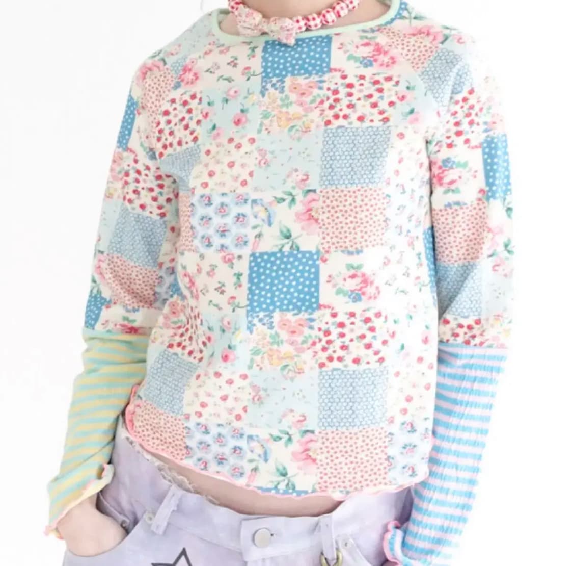 ★fa.er.ie★ppi ppi patchwork long top (blue)★韓国送料込 샵페어리 ppi ppi patchwork long top (blue) | 후루츠패밀리
