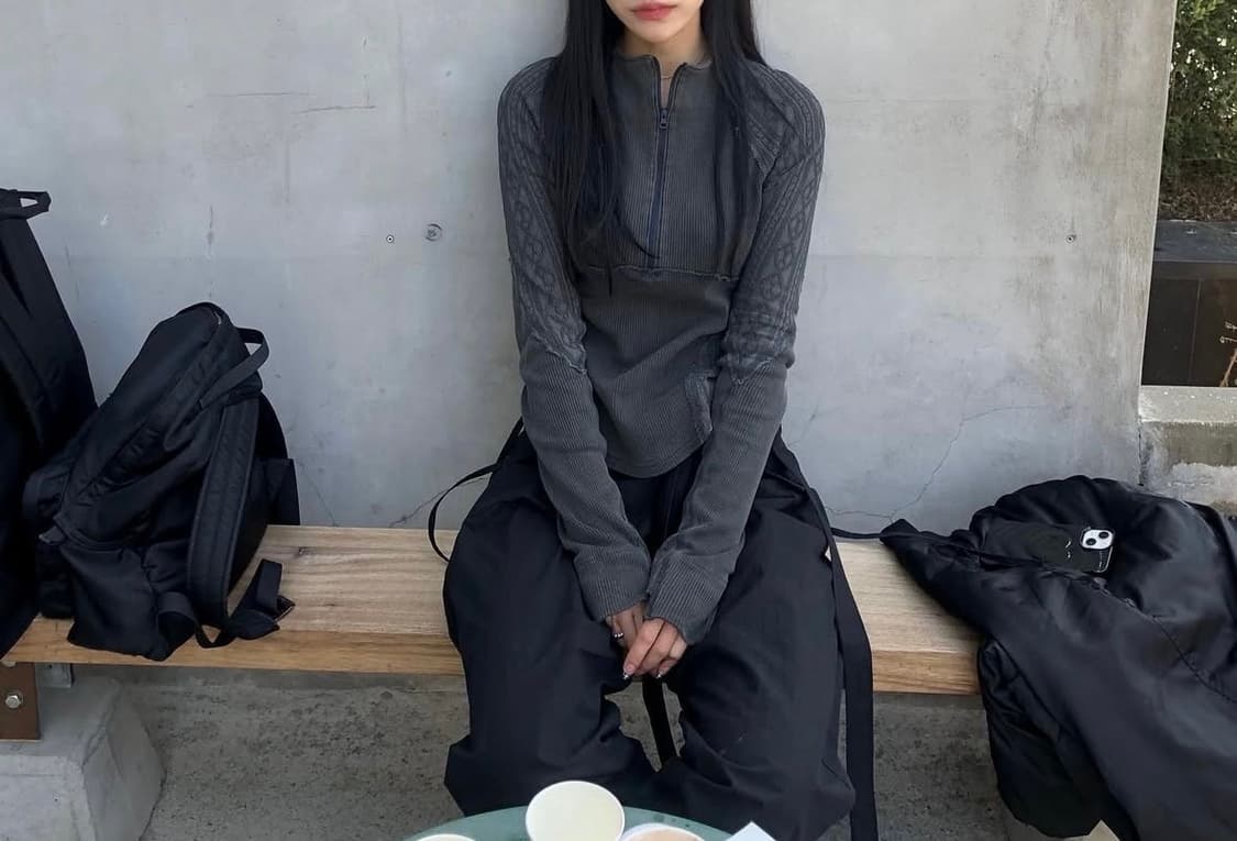 HYEIN SEO クロップファージャケット Hyein Seo ブラック＆グレー