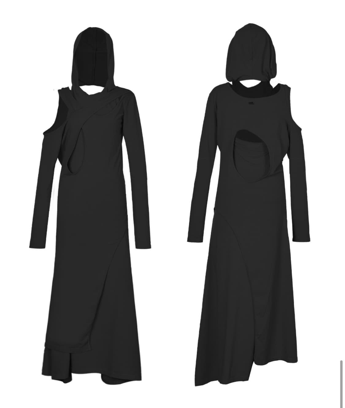 나체 2-PIECE LAYERED HOODIE DRESS BLACK | 후루츠패밀리