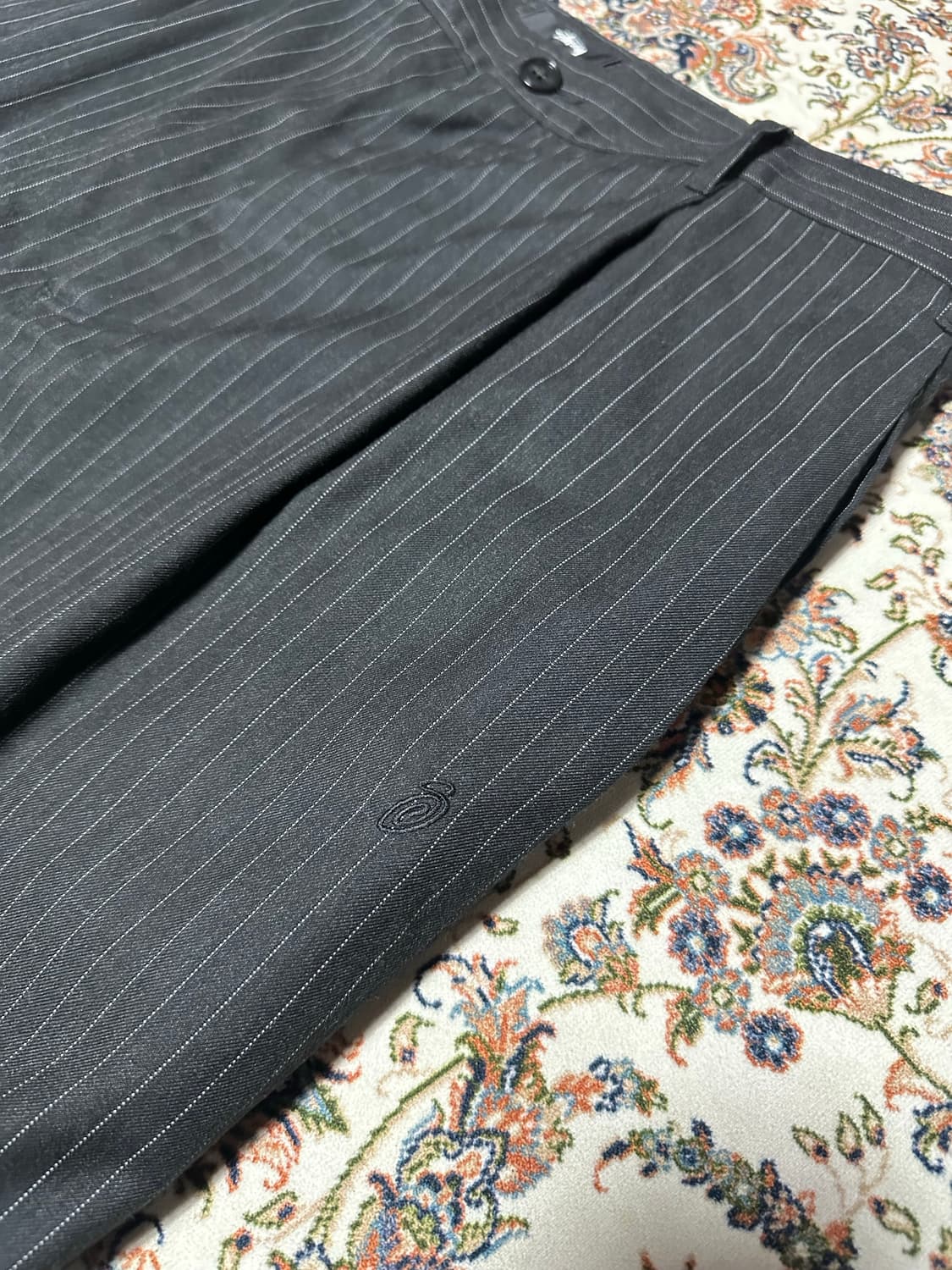 21ss STUSSY volume pleated trouserネイビー Stussy stripe volume