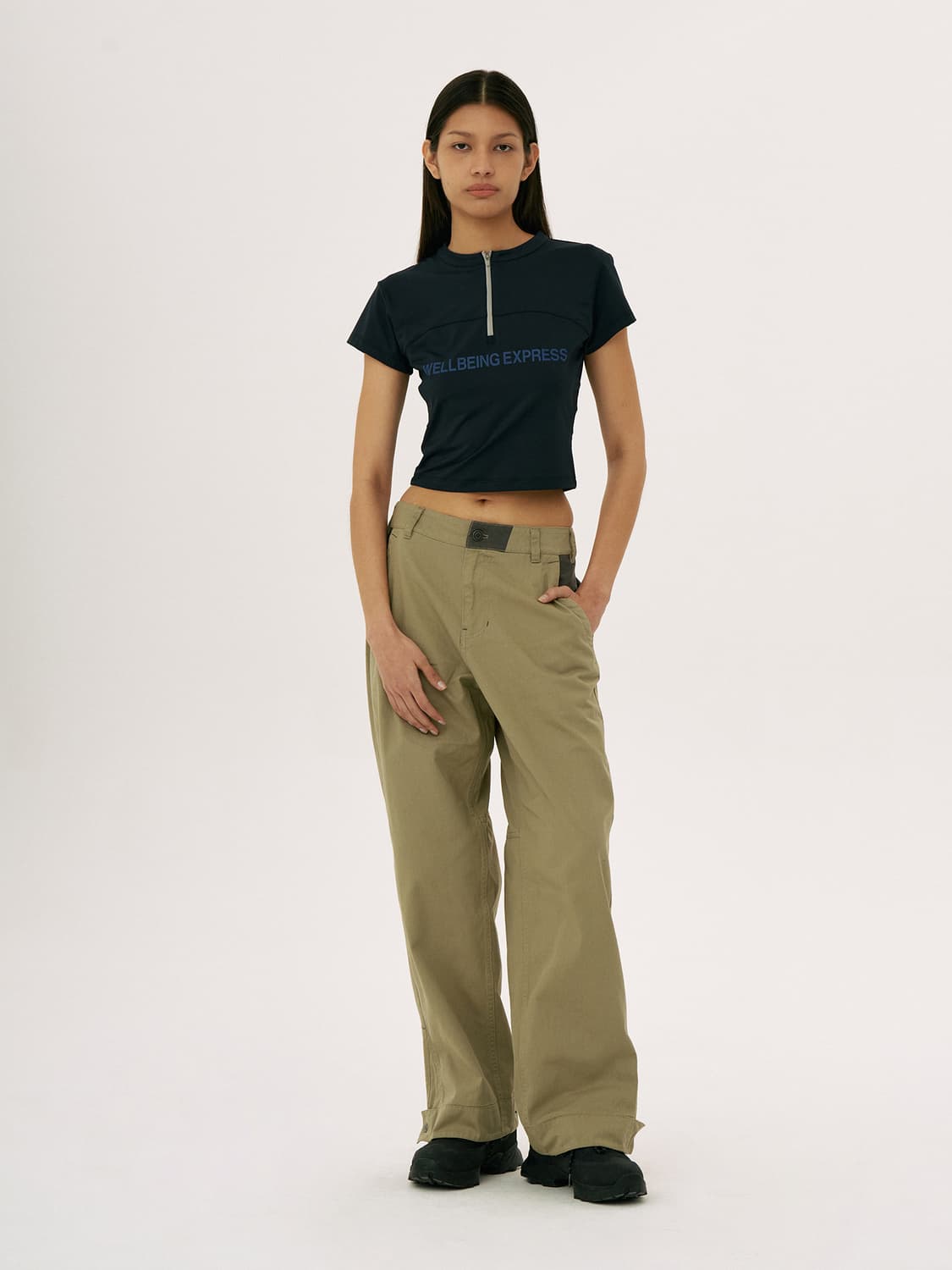 【WELLBEING EXPRESS】 Color Blocked Wide Cotton Pants/追跡付 WELLBEING EXPRESS】 Color Blocked Wide Cotton Pants/追跡付