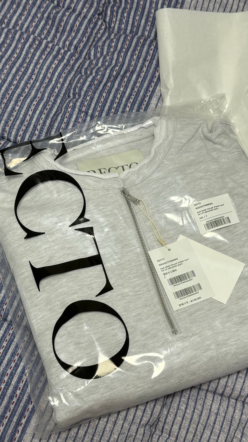 RECTO] / ☆ RAW EDGE COLLAR STAND HALF ZIP-UP /MELANGE GREY