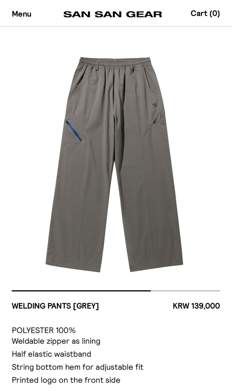 SAN SAN GEAR] 23SS WELDING PANTS GREY 正規品 韓国ブランド